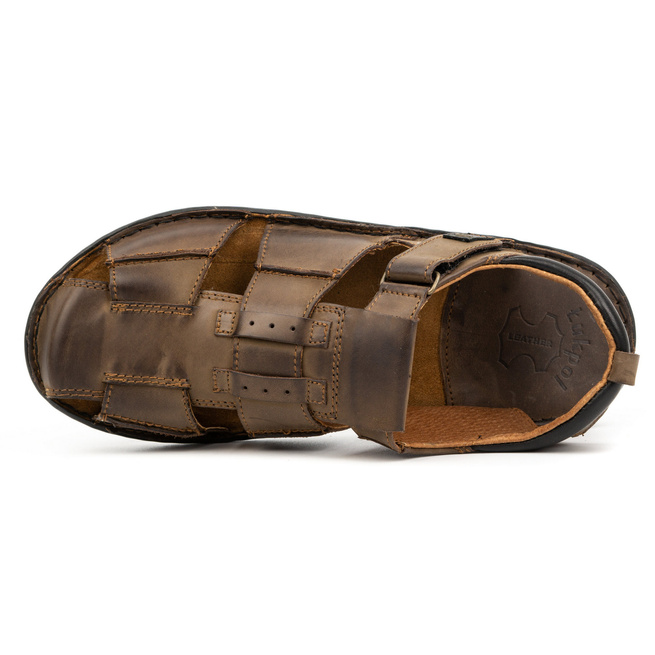 Pánské kožené sandály na suchý zip 948Ł hnědé