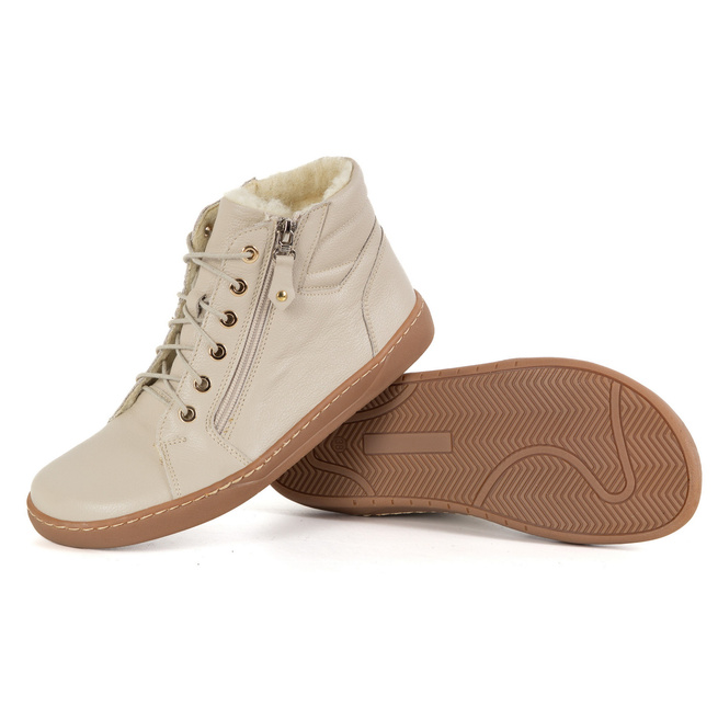 Dámské minimalistické barefoot zimní kožené boty 1293 beige 
