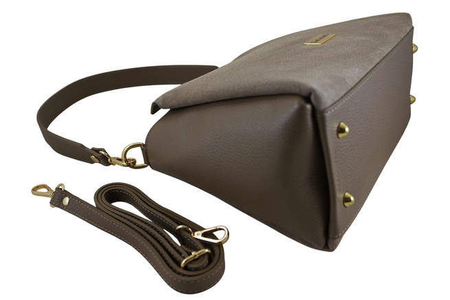 Kabelka do města z přírodního semiše a kůže - tmavě béžová