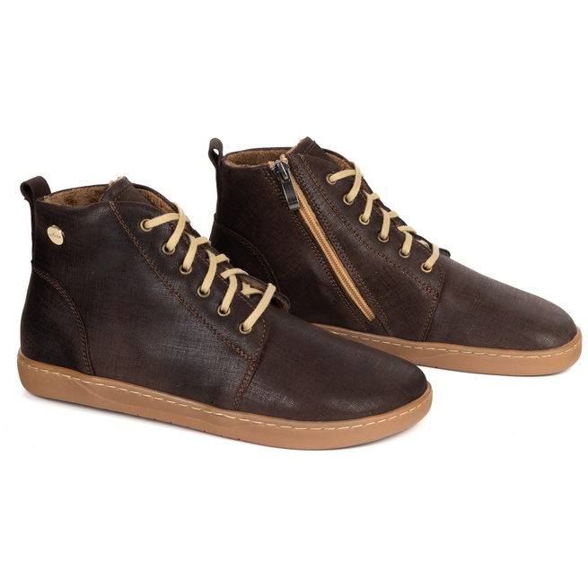 Buty damskie zimowe barefoot skórzane Z-B04 wzór brązowe