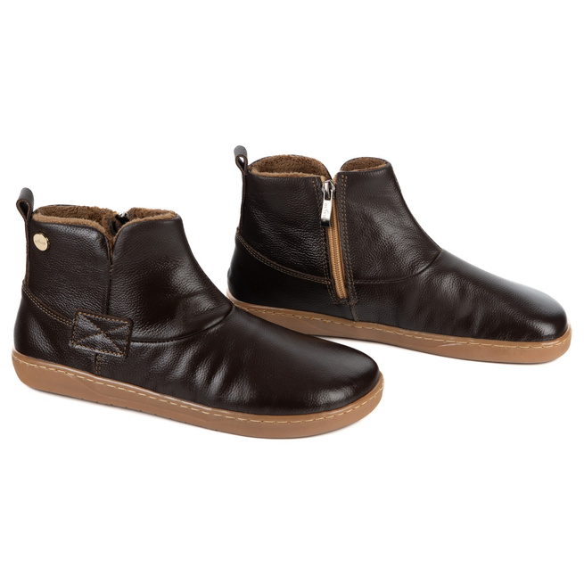 Dámské zimní boty barefoot kožené Z-B07 hnědé zrnité kožené na zip