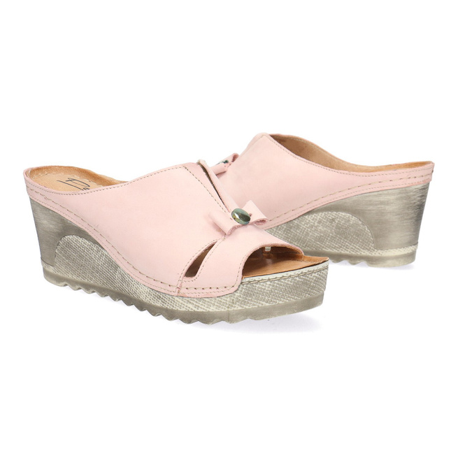 Dámské kožené žabky na platformě Pollonus pink samuel/grey 5-1074-029'2