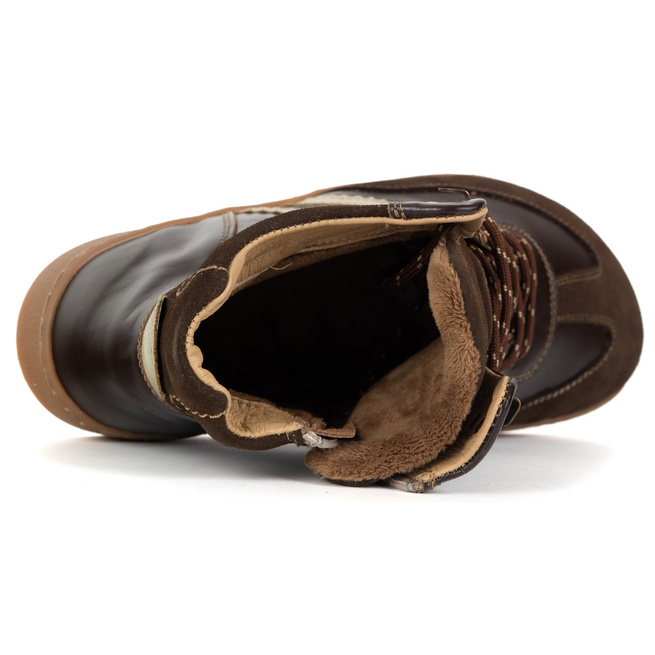 Skórzane buty BAREFOOT damskie zimowe 201MP ocieplane z naturalnej skóry brązowe
