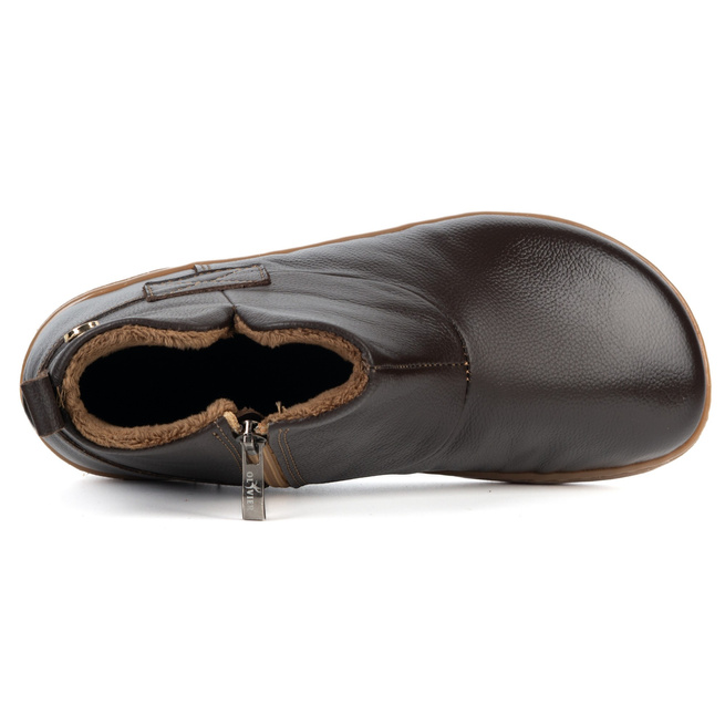 Buty damskie zimowe barefoot skórzane Z-B07 brązowe  licowe na zamek