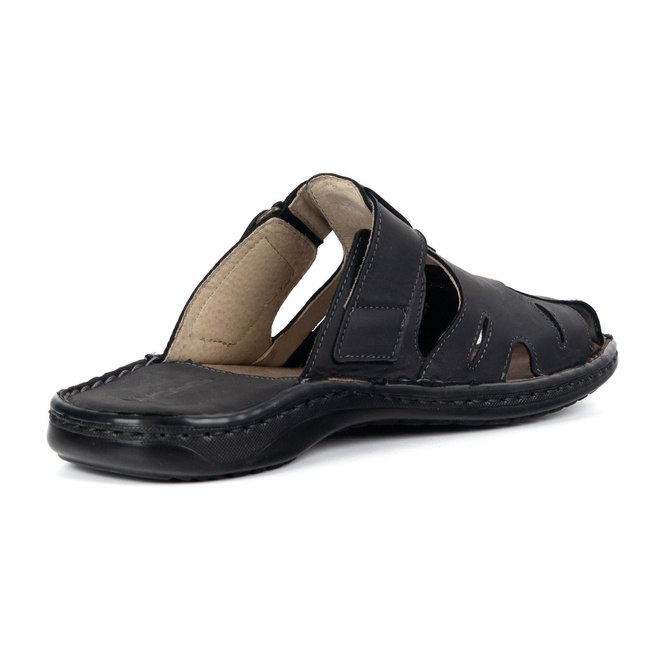Wasak pánské kožené žabky na suchý zip 0223W black