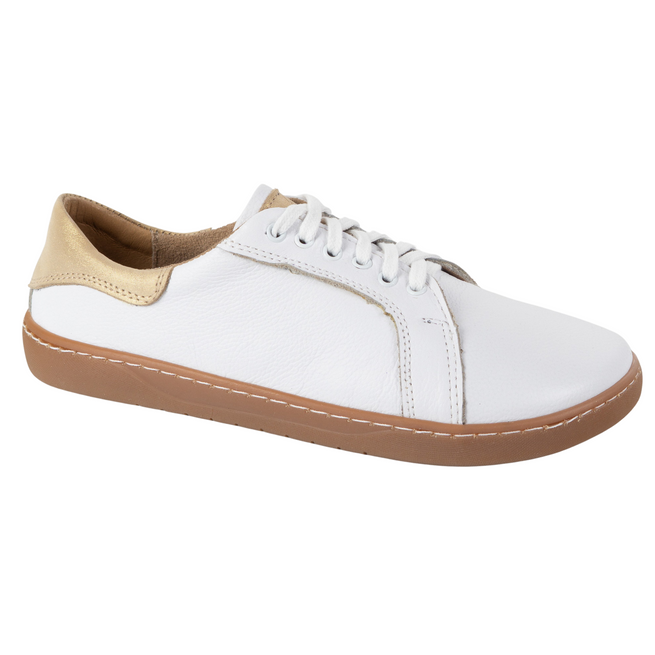 Białe Damskie Skórzane Trampki Barefoot AURA | Klasyczne Buty Minimalistyczne, Zerowy Drop