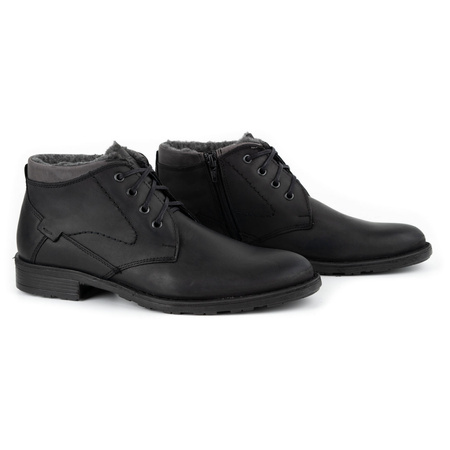 Buty męskie skórzane zimowe C16S czarne z szarym