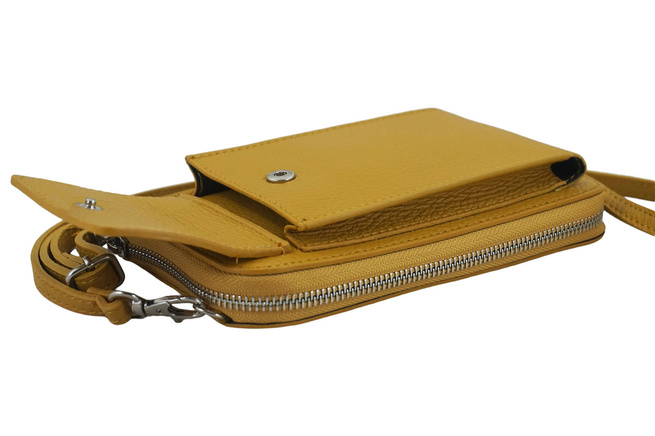 Peněženka / pouzdro na telefon z přírodní kůže - tmavě žlutá