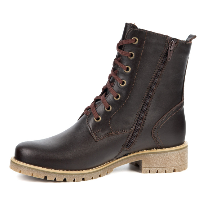 Damskie botki Lauren skóra naturalna ocieplane wełną ciemno brązowe