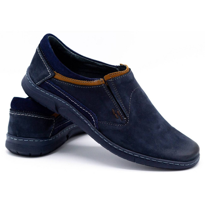 Buty męskie skórzane wsuwane 860K granatowe