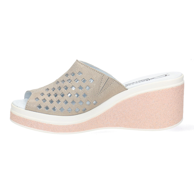 Dámské kožené žabky na otevřených platformách Pollonus grey brocade/gold5-1264-013