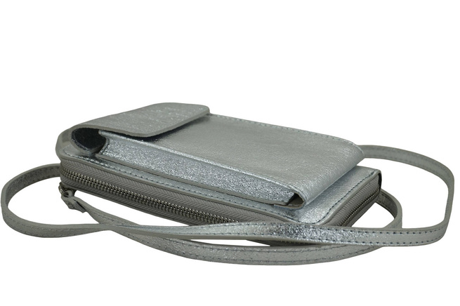 Peněženka / pouzdro na telefon z metalizované kůže - stříbrná