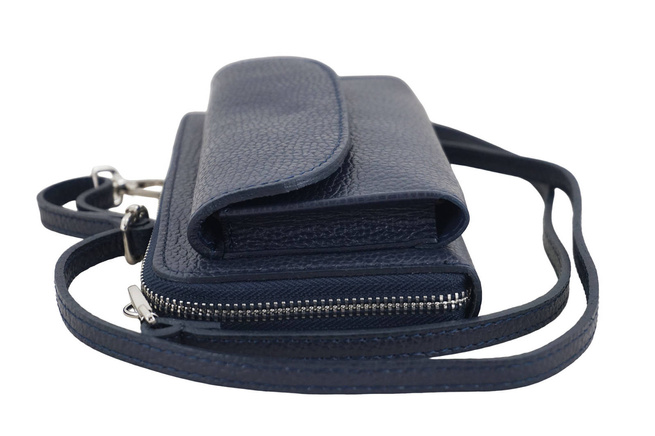 Peněženka s pouzdrem na telefon z lícové kůže - námořnická modř