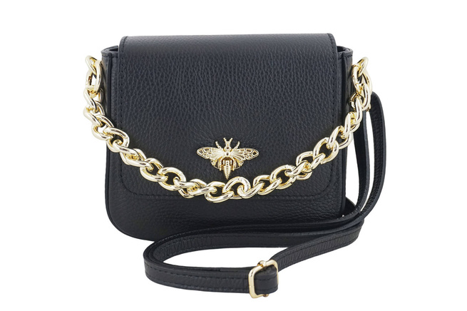 Modna torebka skórzana ze złotym łańcuszkiem - Czarna