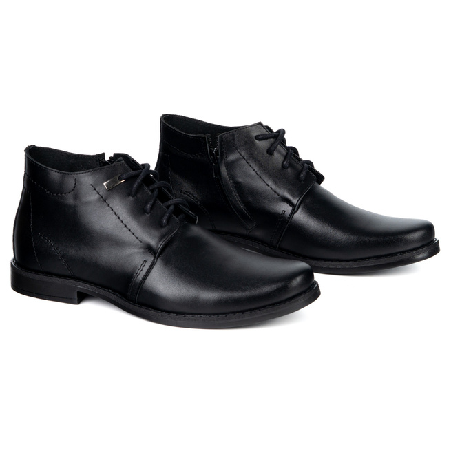 Męskie trzewiki skórzane Olivier 337LU – niskie sznurowane z zamkiem czarne