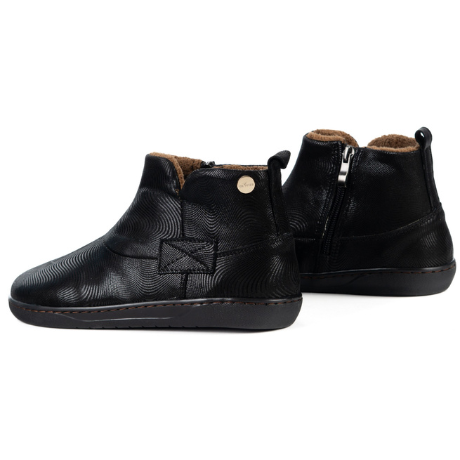 Buty damskie zimowe barefoot skórzane Z-B07 czarne wzór fali na zamek