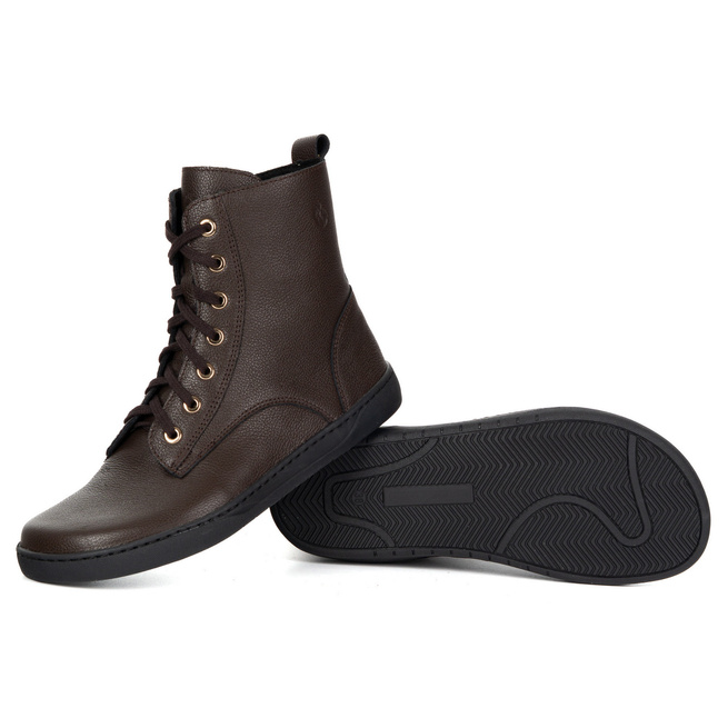 Buty damskie barefoot zimowe skórzane Olivier Liv 1303 ocieplane brązowe