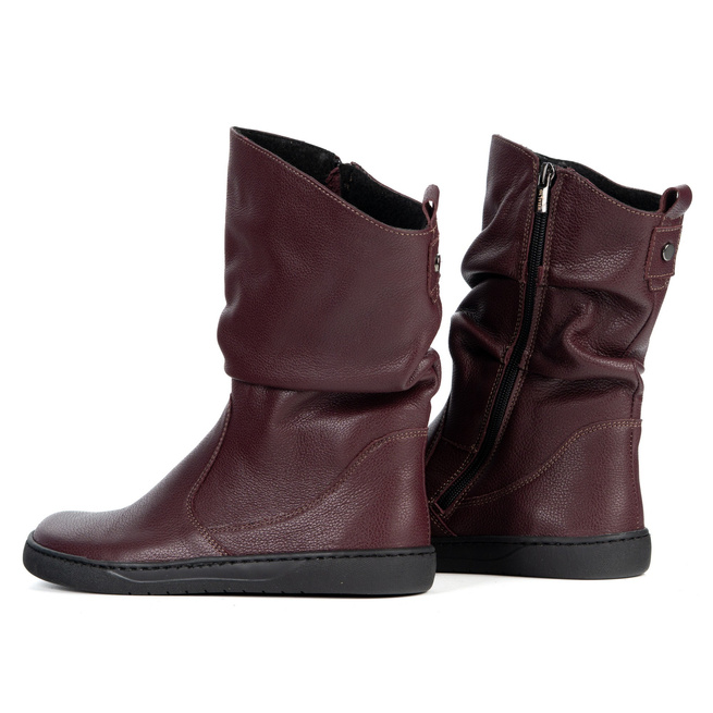 Dámské boty BAREFOOT zateplené kožené Freja Polish burgundy face