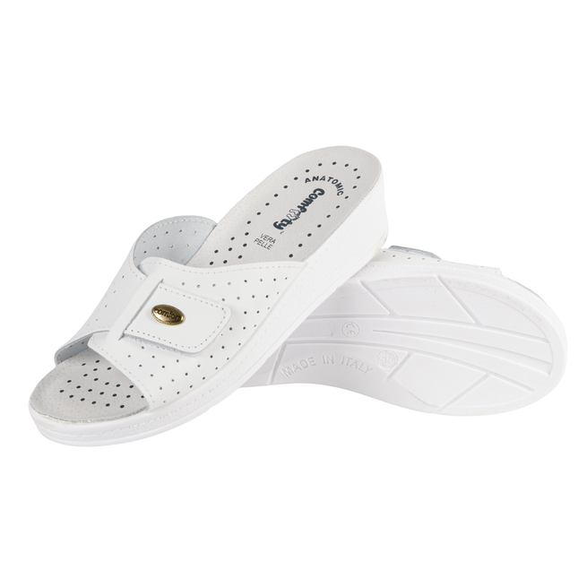 Anatomiczne klapki damskie ze skóry naturalnej białe LUCIA