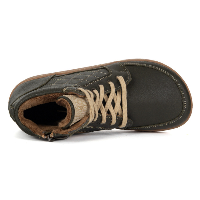 Buty damskie zimowe barefoot skórzane Z-B05 zielone
