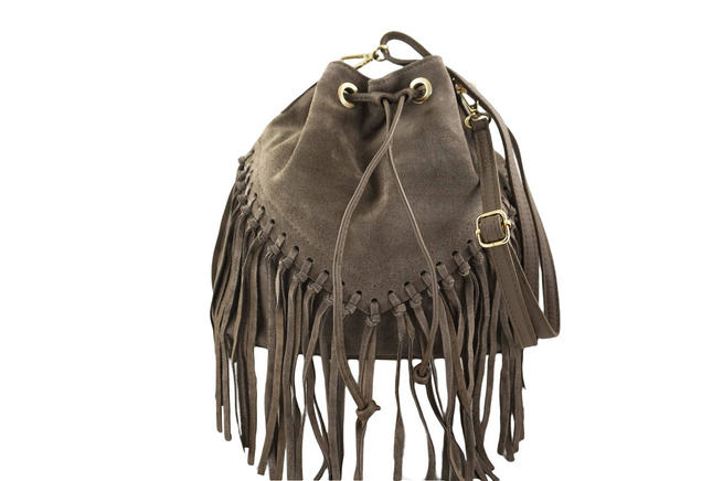 Torebka skórzana boho style - Beżowa ciemna