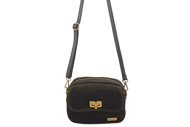 Mała zamszowa listonoszka ze złotym zapięciem - Brązowa ciemna