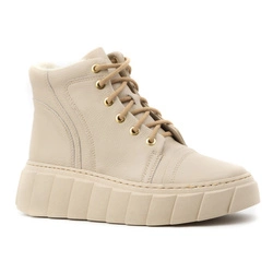 Botki zimowe ocieplane skórzane damskie 1179 beżowe