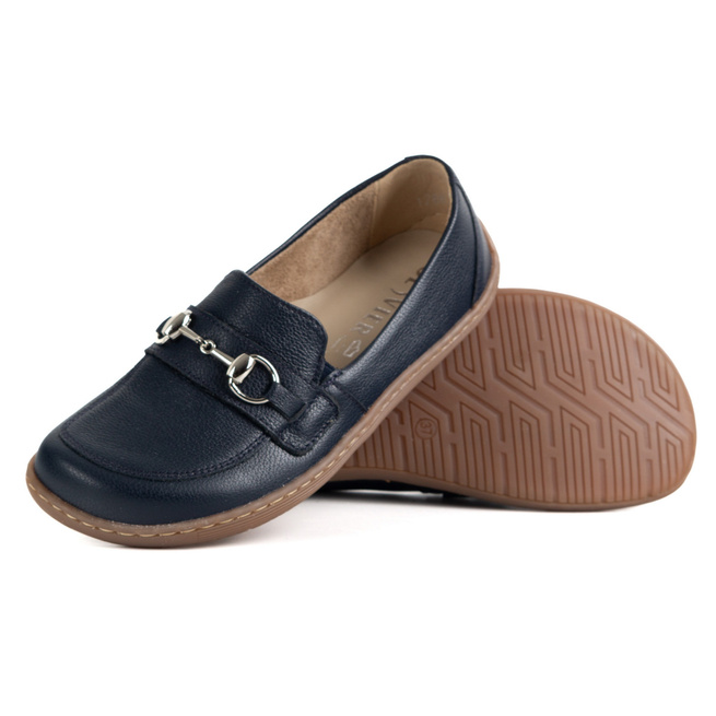 Dámské minimalistické kožené mokasíny Barefoot 1288AR dark navy blue