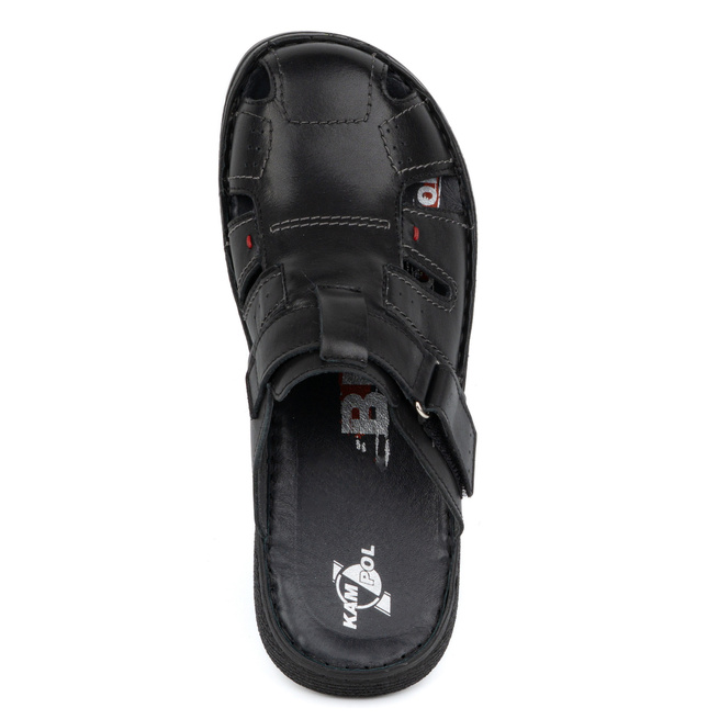 Klapki męskie skórzane KAMPOL Polskie tęgie 221KAM czarne