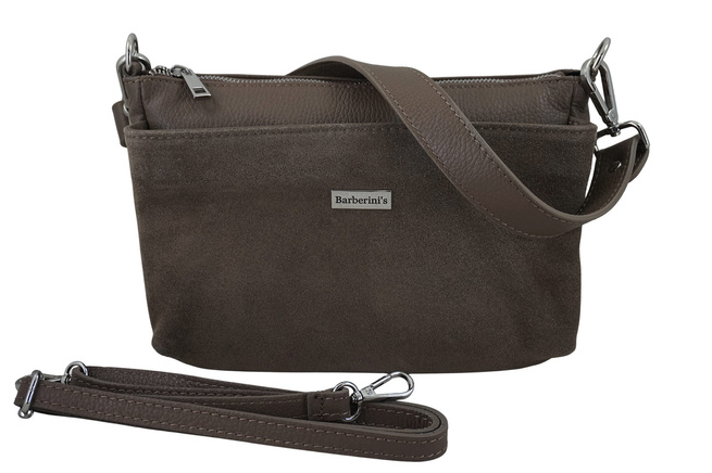 Prostorná poštovní taška z kůže a semiše - tmavě béžová