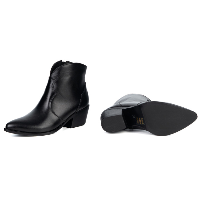 Olivier Monroe – damskie botki skórzane w stylu kowbojek czarne lico