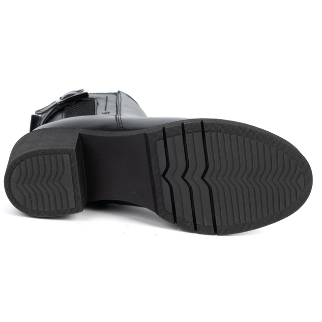 Dámské kožené kozačky 405BB na podpatku černé