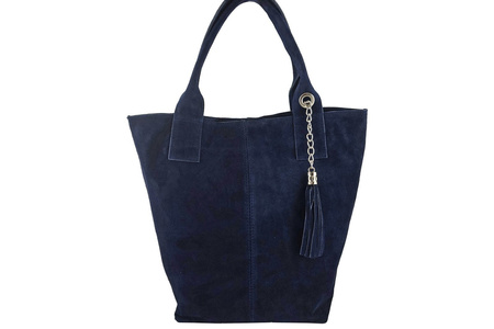 Shopper bag - torebka damska zamszowa - Granatowa 