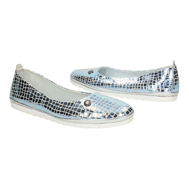Dámské kožené baleríny Pollonus blue silver croco 5-1330-005