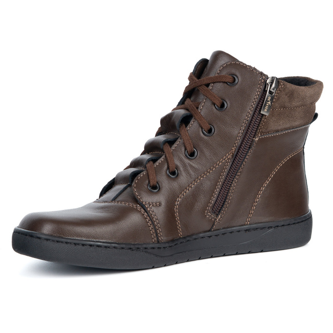 Buty damskie barefoot brązowe skórzane Olivier WINTER brązowe za kostkę z zamkiem