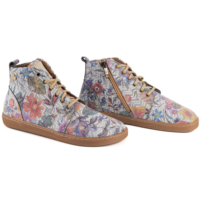 Buty damskie zimowe barefoot skórzane Z-B04 kwiaty