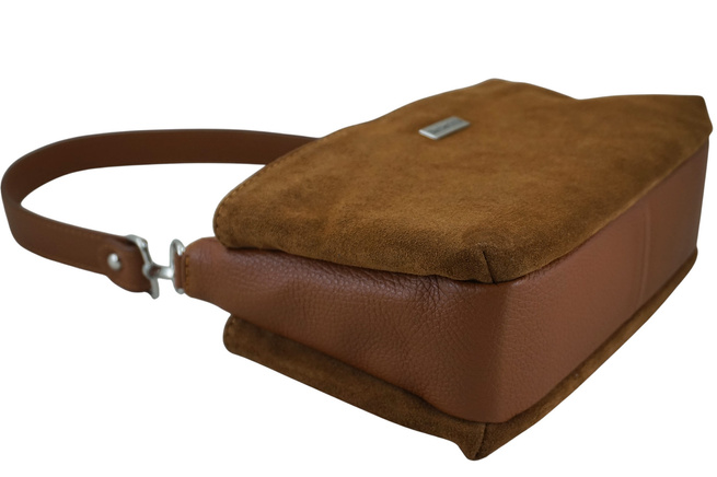 Prostorná poštovní taška z kůže a semiše - světle hnědá