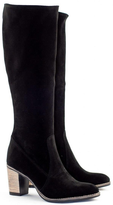 Skórzane kozaki damskie Olivier wysokie na obcasie czarne