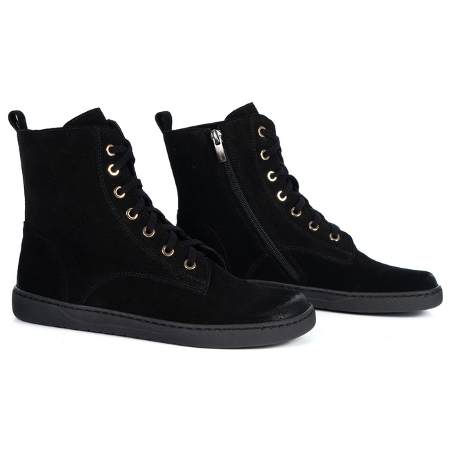 Buty damskie barefoot zimowe skórzane Olivier Liv 1303 ocieplane czarne nubuk