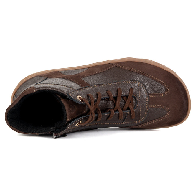 Damskie minimalistyczne botki barefoot skórzane zimowe 1294 brązowe