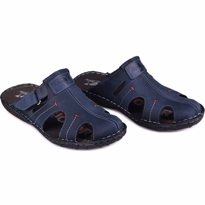 Pánské kožené žabky 217/53KAM navy blue