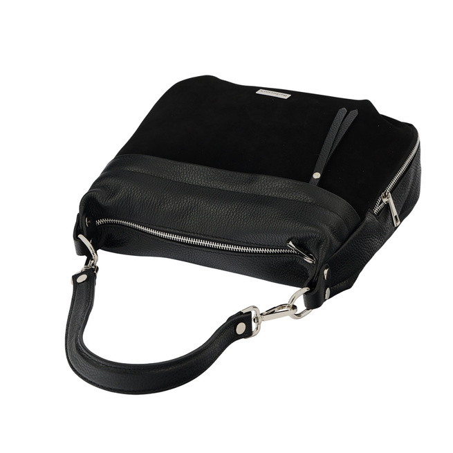 Kožená kabelka se semišovým akcentem - černá