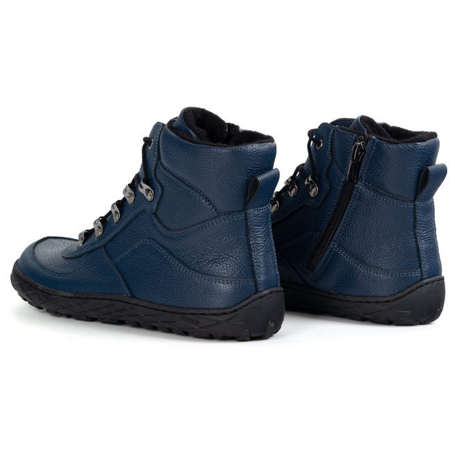 Dámské barefoot zimní boty kožené zateplené vlněné lehké tmavě modré 1292