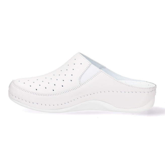 Dámské žabky Pollonus potažené kůží, bílé perforované