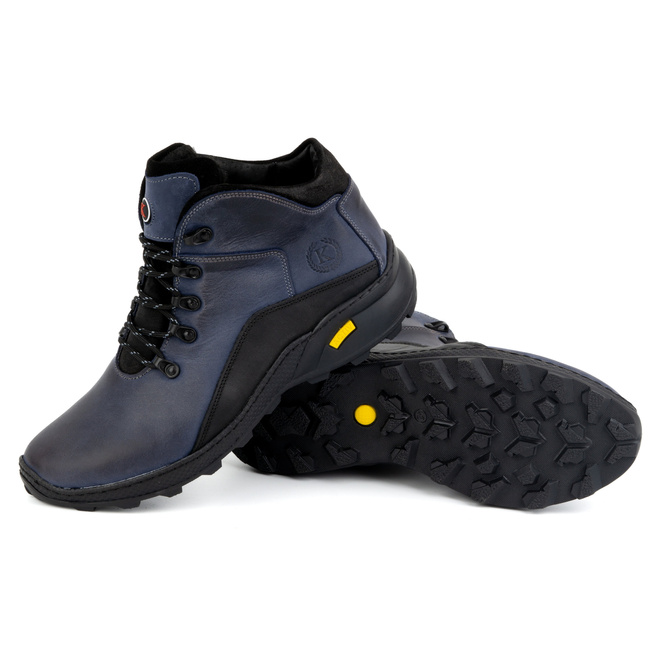Pánské zimní kožené boty 903K navy blue