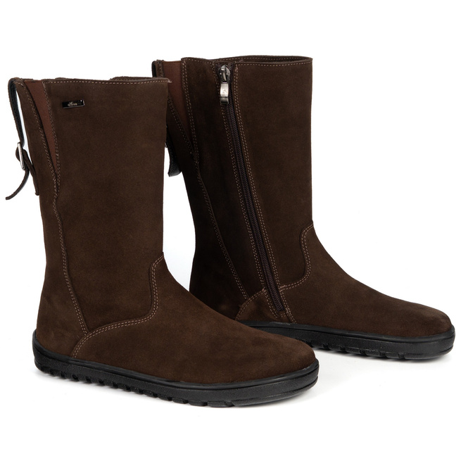 Barefoot Vivian kožené polobotky zimní s nulovou kapkou hnědé podrážky