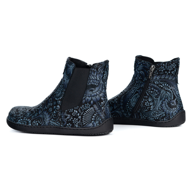 Damskie buty barefoot sztyblety z zamkiem ocieplane 1263 wzory granatowe