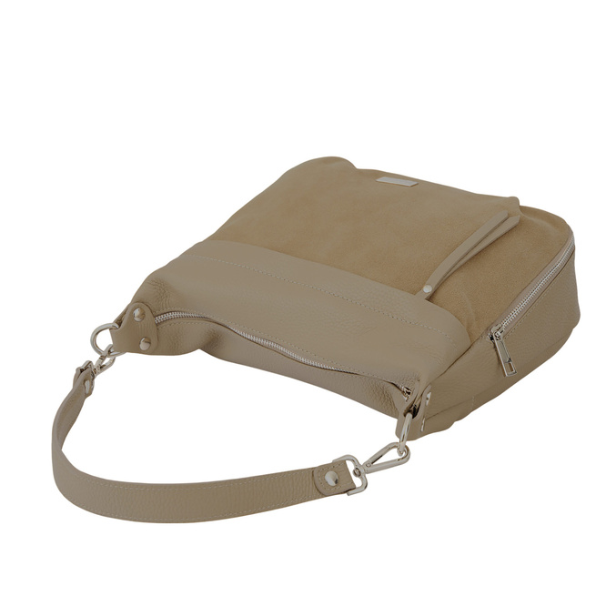 Kožená kabelka se semišovým akcentem - béžová