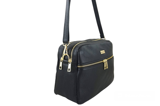 Pojemna torebka skórzana dwukomorowa - Czarna