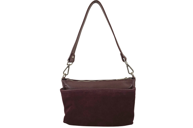 Pojemna torebka listonoszka ze skóry i zamszu - Bordowa
